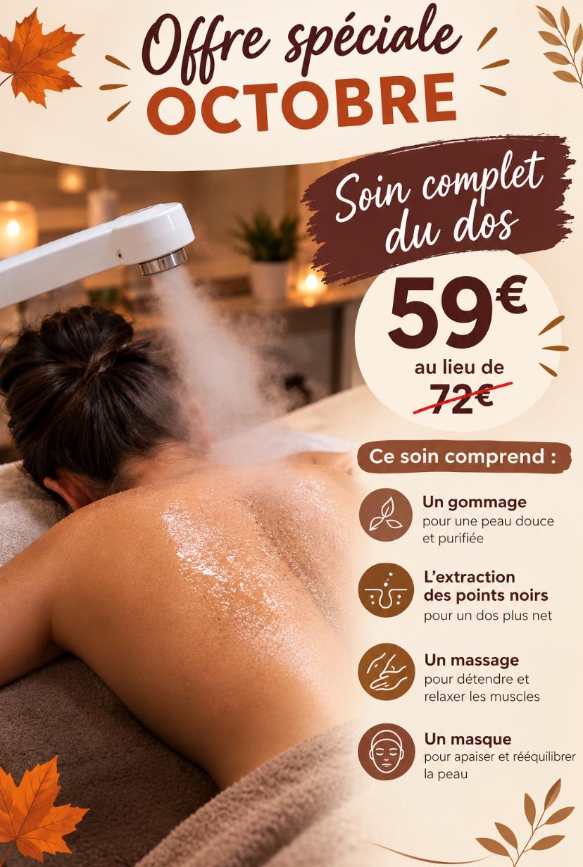 Affiche de l'offre d'octobre : soin complet du dos à 59 euros au lieu de 72
